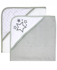 Tendertyme Baby Boys and Girls Stars 2 Pack Hooded Bath Towel Wash Cloth Set