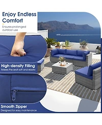 6 Piece Patio Conversation Sofa Set with Tempered Glass Coffee Table