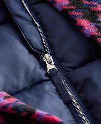 S Rothschild & Co Big Girls Quilted Full-Zip Hooded Puffer Jacket with Faux-Fur Trim & Houndstooth Scarf