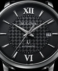 Bulova Unisex Automatic Hudson Black Leather Strap Watch 39mm