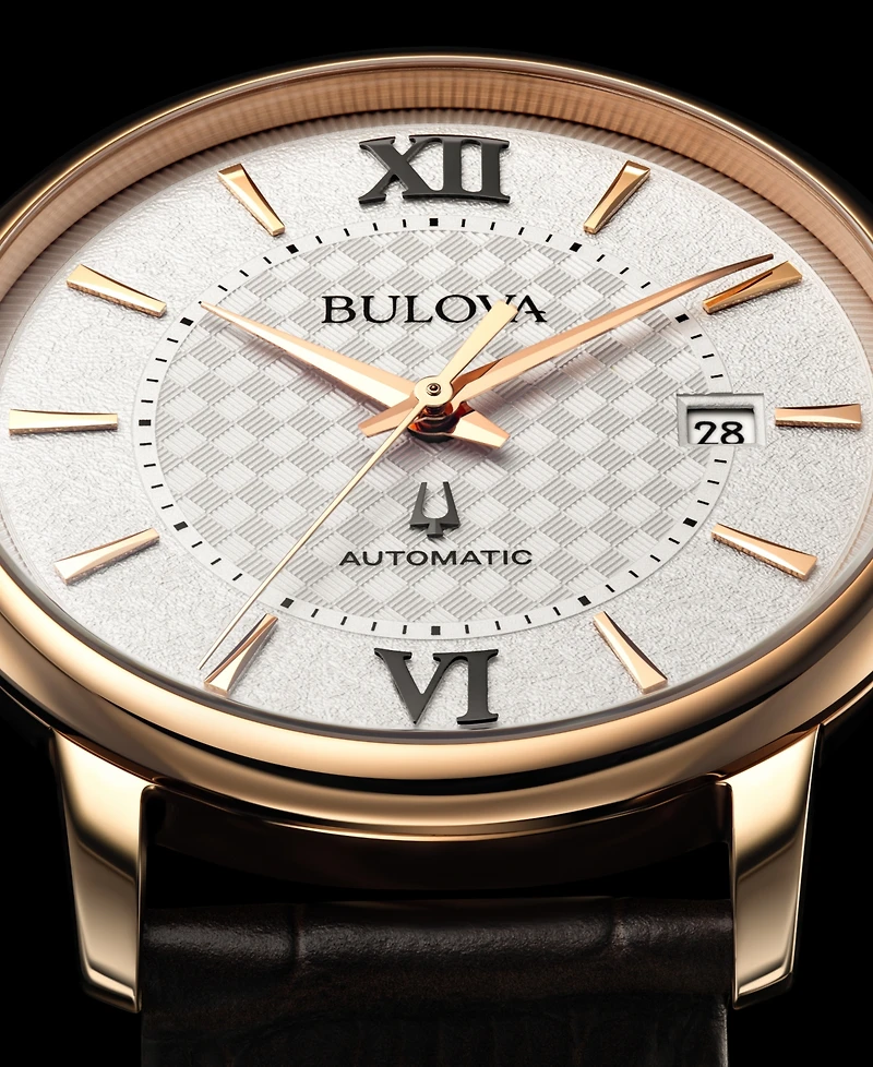 Bulova Unisex Automatic Hudson Brown Leather Strap Watch 39mm