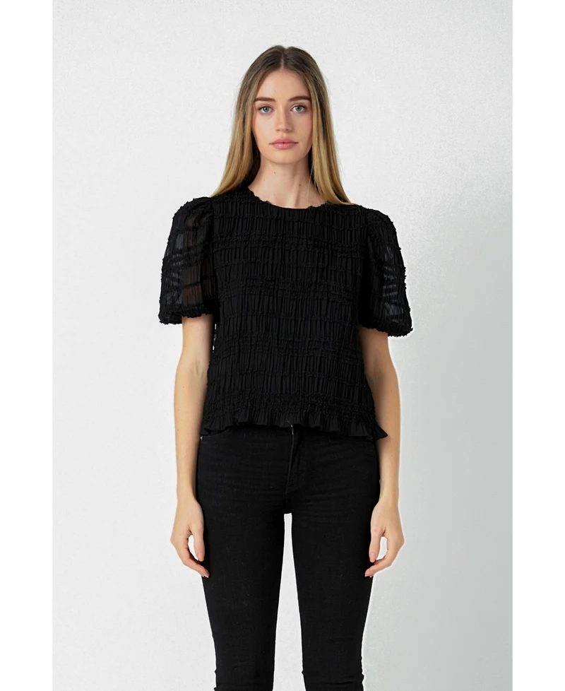 endless rose Women's Textured Puff Sleeve Top