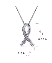 Bling Jewelry Delicate Elegant Fine Pave Pink Cubic Zirconia Cz Ribbon Breast Cancer Survivor Pendant Necklace Sterling Silver 18 Inch