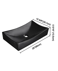 Aquaterior 26" Black Rectangle Bathroom Vessel Sink Countertop Porcelain Vanity Sink Basin w/ Drain