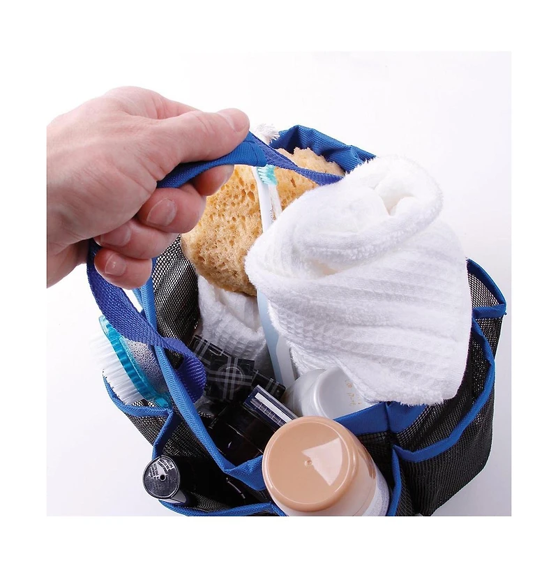 Yescom Portable Mesh Shower Caddy Tote 8 Pockets Bathroom Carry Bag Blue/Black Opt