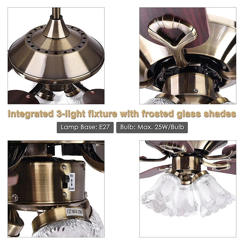 51" 5 Blades Ceiling Fan w/ Light Kit Antique Bronze Reversible Remote Control