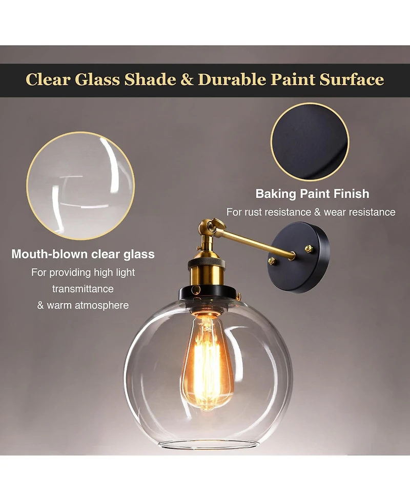 Vintage inspired Industrial 7.9" Bell Shape Glass Light Wall Sconce Edison Lamp Transparent