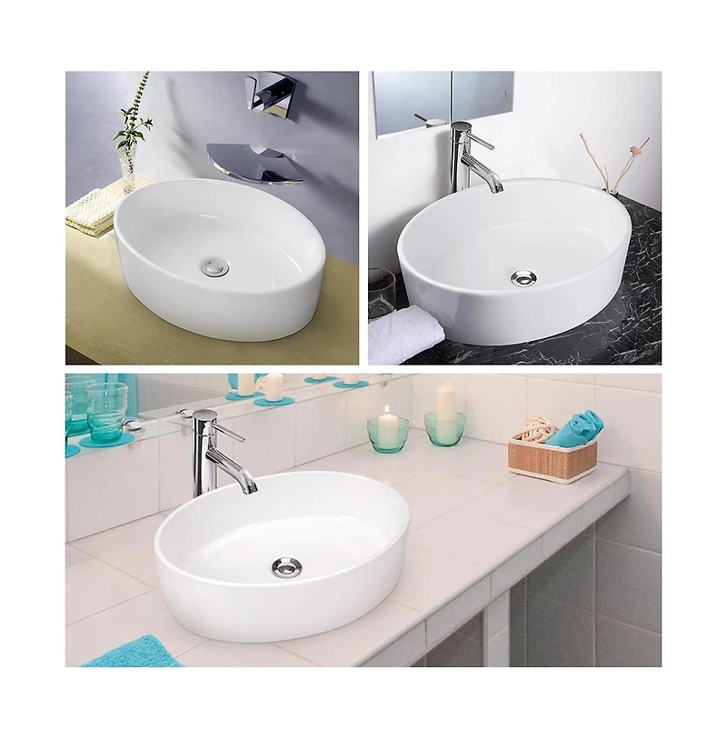Aquaterior Oval Porcelain Ceramic Bathroom Vessel Sink Basin with Chrome Drain