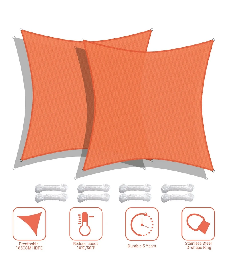 2 Pack 16x16 Ft 97% Uv Block Square Sun Shade Sail Hdpe Canopy Patio Park Garden