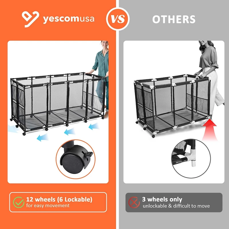Yescom Metal Frame Extra Large 12 Wheels Rolling Mesh Pool Storage Bin 65"x 30"x 33" Pool Toy Floats Storage Organizer for Public Pools