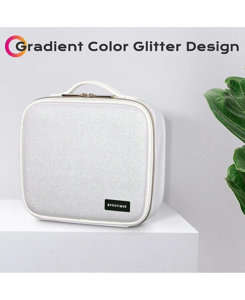 Byootique Portable Glitter Makeup Train Case Brush Holder Cosmetic Bag Travel
