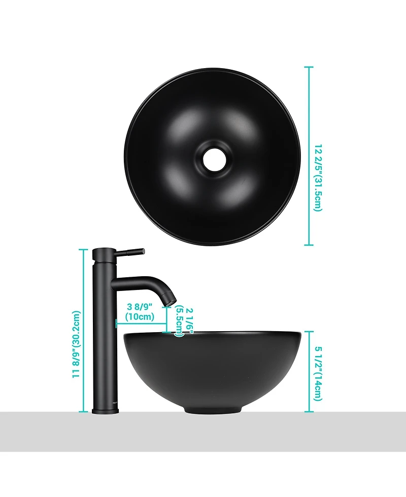 Aquaterior Round Ceramic Vessel Sink Kit Bathroom Single Handle Faucet Drain