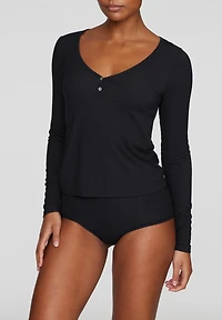 Cuup Women's The Button Long Sleeve - Modal Silk Rib