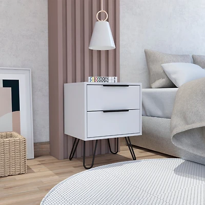 Fm Furniture Nuvo Nightstand,Two Drawers, Hairpin Legs