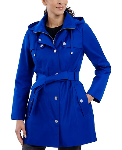 London Fog Women's Hooded Belted Zip-Front Raincoat