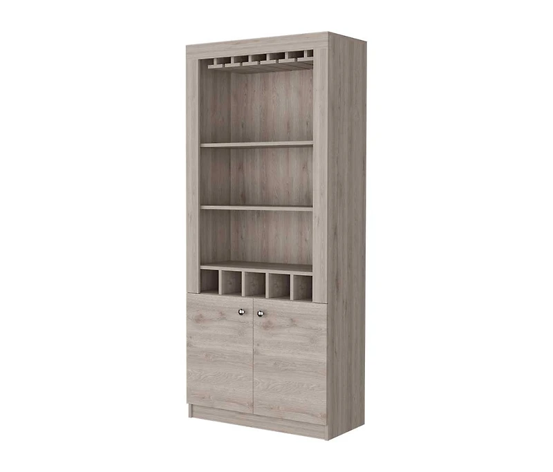 Fm Furniture New York Bar Cabinet, Five Bottle Cubbies, Three Open Shelves