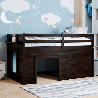 Streamdale Twin Loft Bed With Cabinet And Shelf