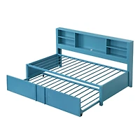 Simplie Fun Metal Twin Size Daybed With Twin Size Trundle, Storage Shelves And Usb Ports