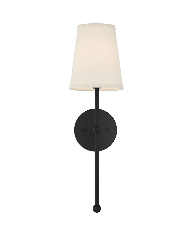 Possini Euro Design Elena Modern Wall Light Sconce Matte Black Metal Hardwire 6" Fixture Cream Linen Shade for Bedroom Reading Living Room House