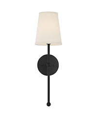 Possini Euro Design Elena Modern Wall Light Sconce Matte Black Metal Hardwire 6" Fixture Cream Linen Shade for Bedroom Reading Living Room House