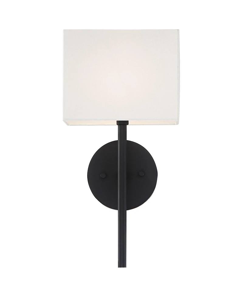 Possini Euro Design Favreau Modern Wall Light Sconce Black Hardwire 8" Fixture Rectangular Linen Fabric for Bedroom Bathroom Vanity Reading Hallw