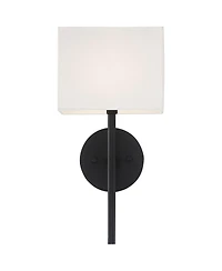 Possini Euro Design Favreau Modern Wall Light Sconce Black Hardwire 8" Fixture Rectangular Linen Fabric for Bedroom Bathroom Vanity Reading Hallw