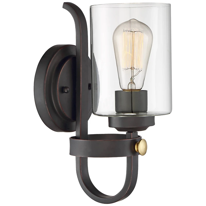 Eagleton Rustic Farmhouse Industrial Wall Light Sconce Led Oiled Bronze Hardwired 12" High Fixture Clear Glass Bedroom Bathroom Bedside Living Room Ho