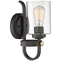 Eagleton Rustic Farmhouse Industrial Wall Light Sconce Led Oiled Bronze Hardwired 12" High Fixture Clear Glass Bedroom Bathroom Bedside Living Room Ho