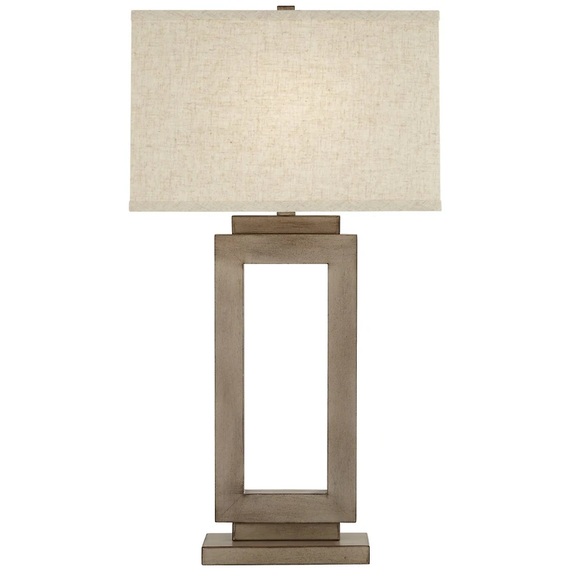 360 Lighting Rustic Farmhouse Table Lamp 30" Tall Sand Metal Open Window Oatmeal Fabric Rectangular Shade for Bedroom Living Room Bedside House H