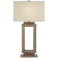 360 Lighting Rustic Farmhouse Table Lamp 30" Tall Sand Metal Open Window Oatmeal Fabric Rectangular Shade for Bedroom Living Room Bedside House H