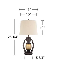 Franklin Iron Works Horace Rustic Table Lamps 25 1/4" High Set of 2 Brown with Nightlight Miner Lantern Oatmeal Drum Shade for Bedroom Living Roo