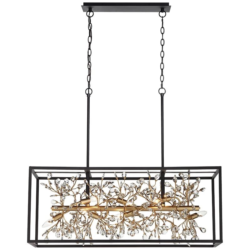 Possini Euro Design Carrine Black Gold Linear Pendant Chandelier 38 1/2" Wide Modern Clear Crystal 8-Light Fixture for Dining Room Kitchen Island