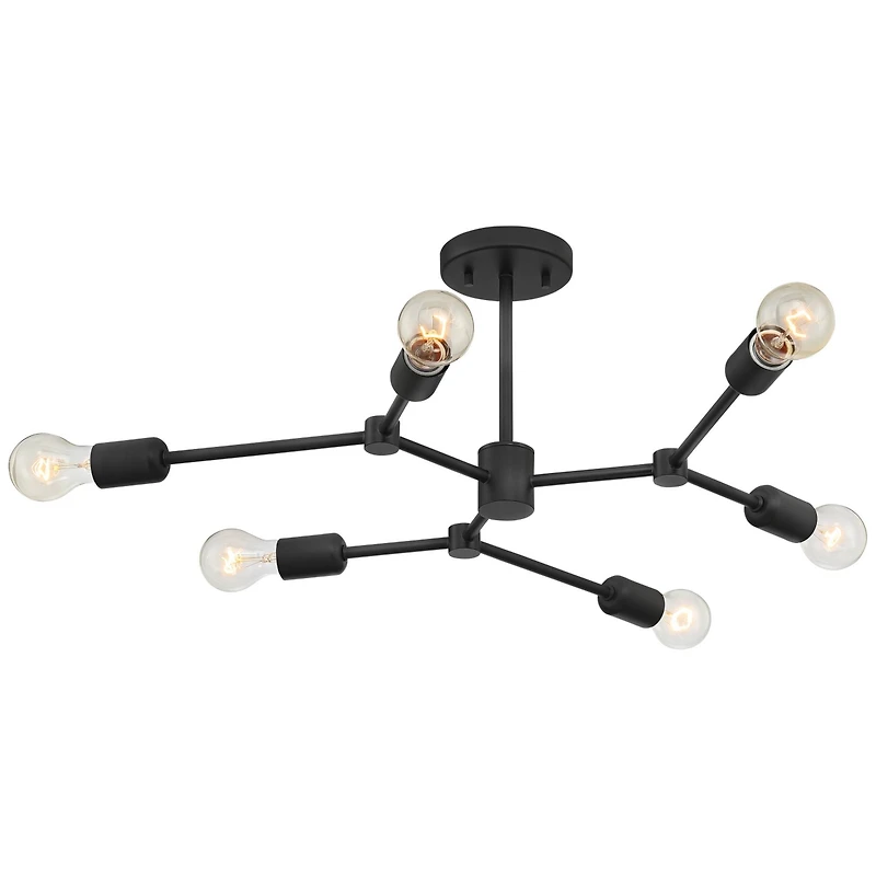 Possini Euro Design Marco Industrial Ceiling Light Semi Flush Mount Fixture 26" Wide Black 6-Light Branching for Bedroom Kitchen Living Room Hall