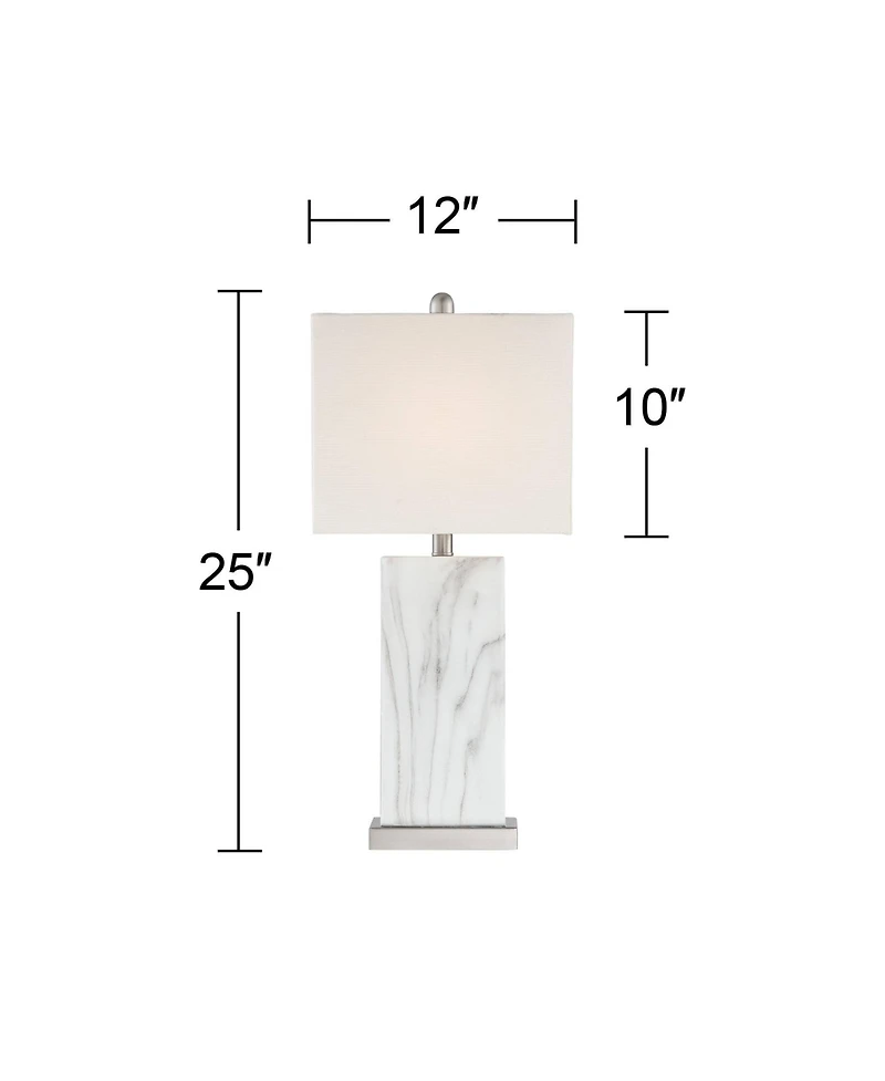 360 Lighting Connie Modern Table Lamps 25" High Set of 2 White Faux Marble with Usb Charging Ports Rectangular Shade for Living Room Office Desk