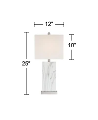 360 Lighting Connie Modern Table Lamps 25" High Set of 2 White Faux Marble with Usb Charging Ports Rectangular Shade for Living Room Office Desk
