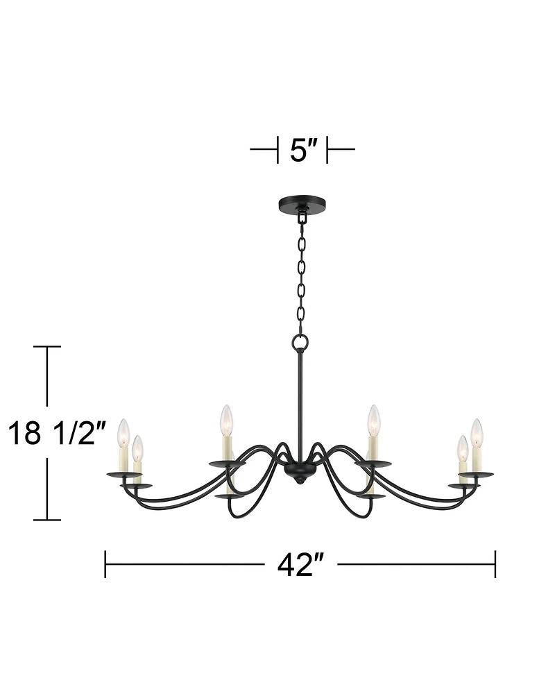 Franklin Iron Works Marinec Black Hanging Chandelier Lighting 42" Wide Farmhouse Rustic Bent Arms 8-Light Fixture for Dining Room Living House Home Fo