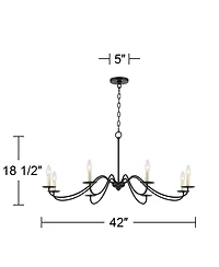 Franklin Iron Works Marinec Black Hanging Chandelier Lighting 42" Wide Farmhouse Rustic Bent Arms 8-Light Fixture for Dining Room Living House Home Fo