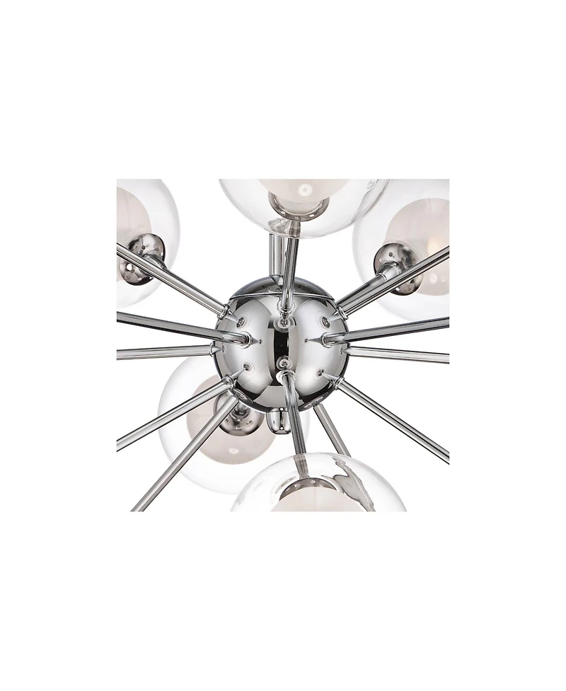 Modern Ceiling Light Semi Flush Mount Fixture Chrome 30.75" Wide 15-Light Sputnik Style Double Clear Frosted Glass for Bedroom Kitchen Living Roo