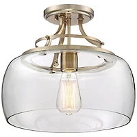 Franklin Iron Works Charleston Rustic Farmhouse Ceiling Light Semi Flush-Mount Fixture 13 1/2" Wide Warm Brass Led Clear Glass Shade for Bedroom Kitch