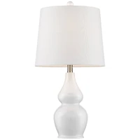 360 Lighting Jane Modern Table Lamps 25" High Set of 2 White Ceramic Fabric Drum Shade for Bedroom Living Room House Bedside Nightstand Office Fa