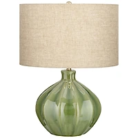 Gordy Modern Accent Table Lamp Handcrafted 20.5" High Ribbed Green Ceramic Oatmeal Fabric Drum Shade Decor for Living Room Bedroom House Bedside Night