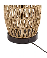 360 Lighting San Carlos Coastal Modern Table Lamps 29" Tall Set of 2 Natural Rattan Wicker Oatmeal Fabric Drum Shade for Bedroom Living Room Beds