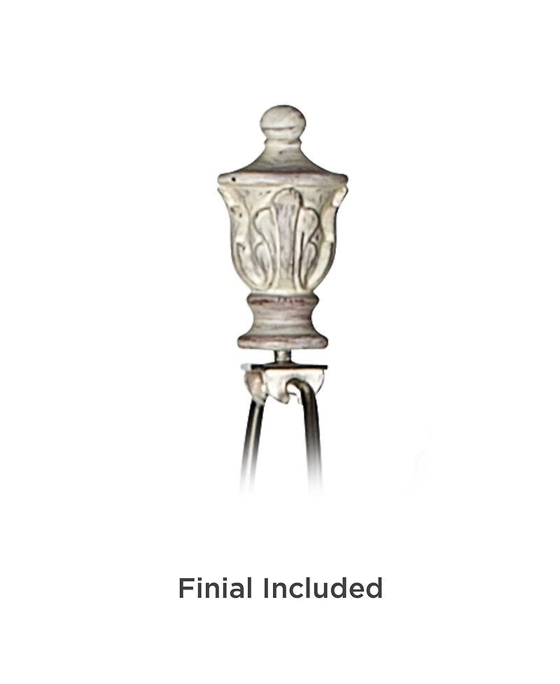 Traditional Vintage like Shabby Chic Standing Floor Lamp 60" Tall Antique White Washed with Ivory Brocade Fabric Bell Shade Decor for Living Room