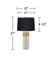 Possini Euro Design Leala Modern Accent Table Lamp 21" High Faux Marble Gold Metal Black Drum Shade for Bedroom Living Room Bedside Nightstand Of