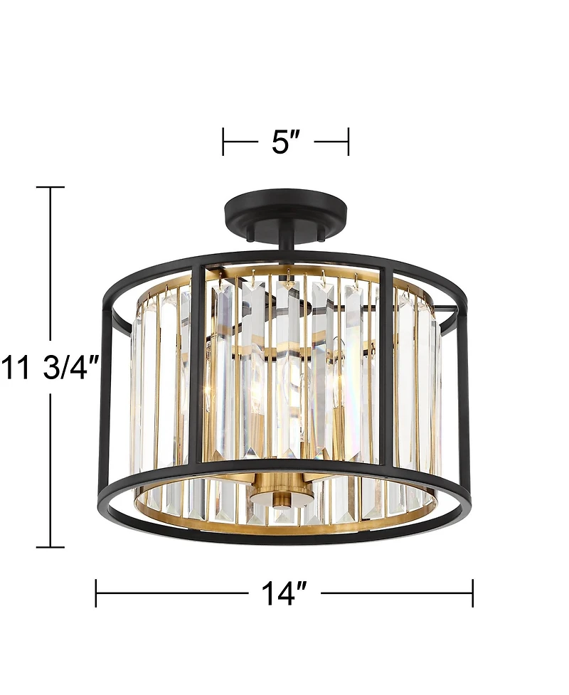 Possini Euro Design Milne Modern Ceiling Light Semi Flush Mount Fixture 14" Wide Bronze Brass 3-Light Clear Crystal for Bedroom Kitchen Living Ro