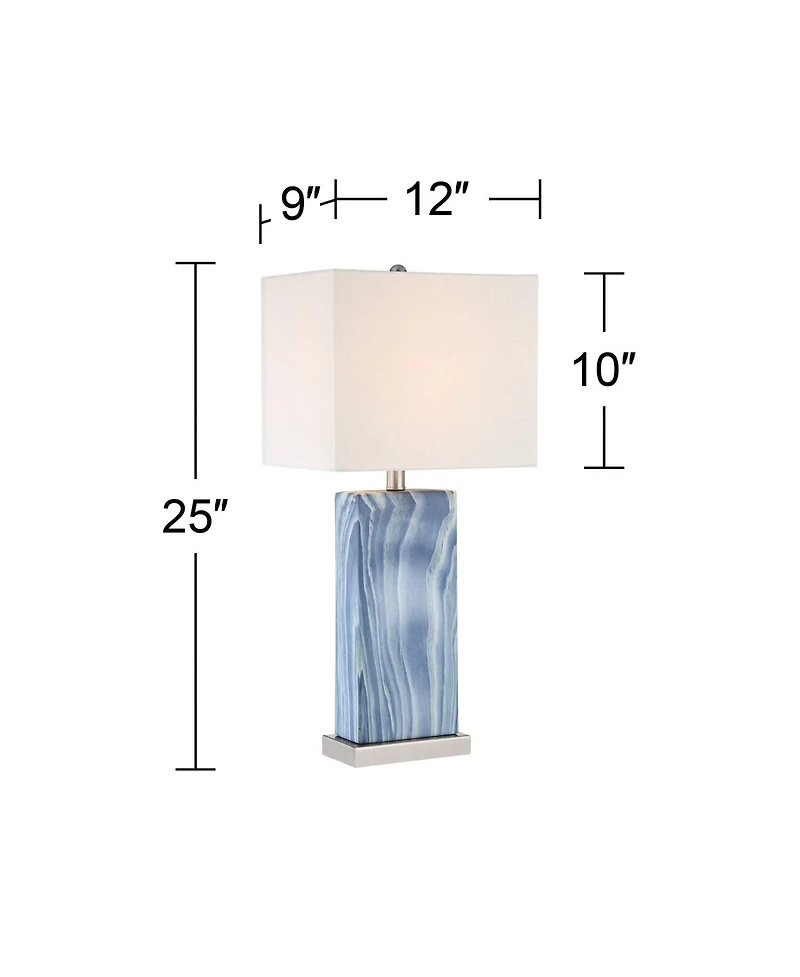 360 Lighting Connie Modern Table Lamps 25" High Set of 2 Blue Faux Marble with Usb Charging Port White Rectangular Shade for Living Room Office D