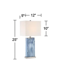 360 Lighting Connie Modern Table Lamps 25" High Set of 2 Blue Faux Marble with Usb Charging Port White Rectangular Shade for Living Room Office D