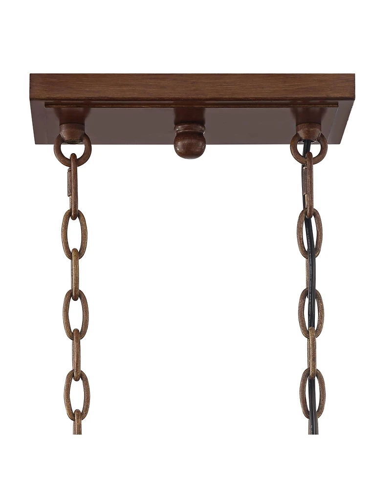 Franklin Iron Works Tafford Warm Mahogany Wood Island Linear Pendant Chandelier 43 1/4" Wide Farmhouse Rustic Clear Scavo Glass Faux Candle Shades 8-L