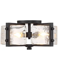 Adri Modern Ceiling Light Flush Mount Fixture 4-Light 16.50" Wide Black Metal Curved Textured Glass Panels for Bedroom Kitchen Living Room Family