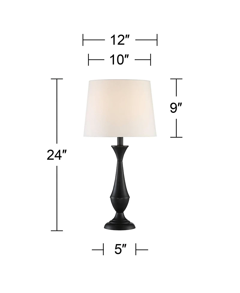 360 Lighting Joyce Modern Table Lamps 24" High Set of 2 Black Metal White Linen Tapered Drum Shade for Bedroom Living Room Bedside Nightstand Off